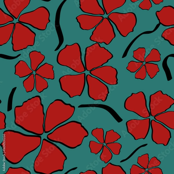 Fototapeta Red flowers on a green background