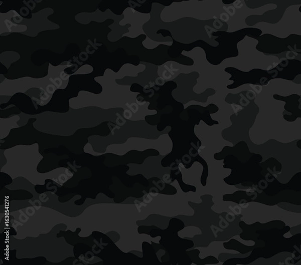 Fototapeta Dark camouflage black pattern, vector seamless texture, modern urban background