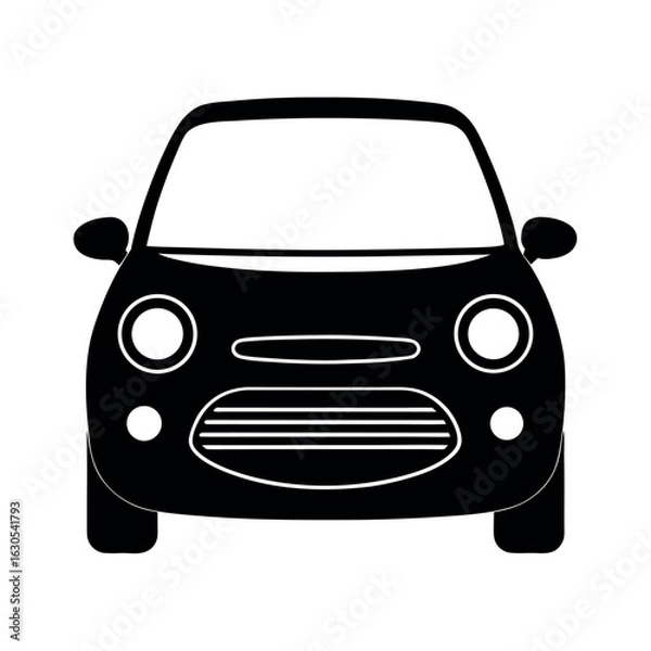 Fototapeta Black silhouette of a compact city car front view automobile