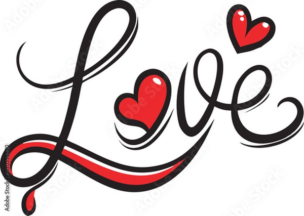 Fototapeta Handwritten love word with hearts isolated on transparent background