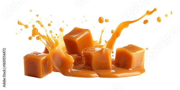 Obraz Delicious caramel candies splashing transparent background, png