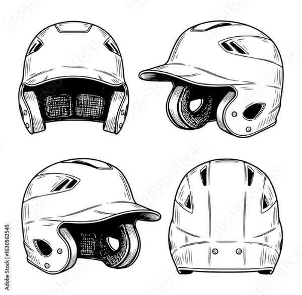 Obraz Baseball Helmet Outline Set in Multiple Views