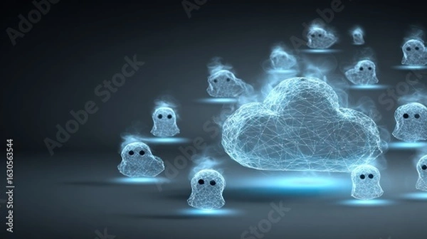 Fototapeta Abstract cloud computing concept with ghosts