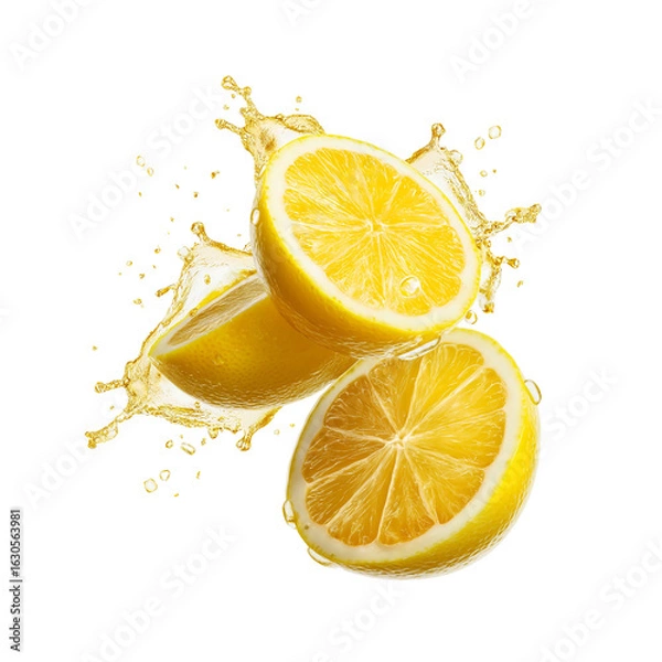 Fototapeta Lemon Splashing on Transparent Background. cutout