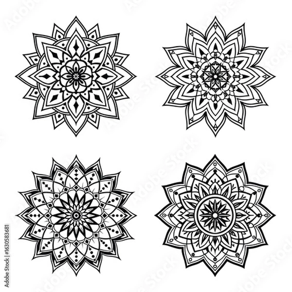 Obraz Mandala Icon Set, Decorative Black and White Vector Mandala Designs Collection