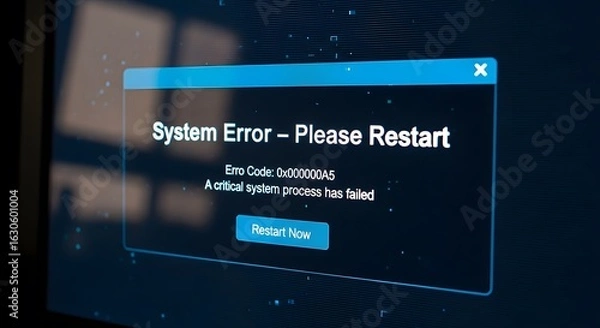 Obraz A blue screen displaying a system error message prompting to restart now button