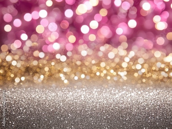 Obraz Abstract image showing silver glitter at bottom with gold and pink bokeh lights above it all