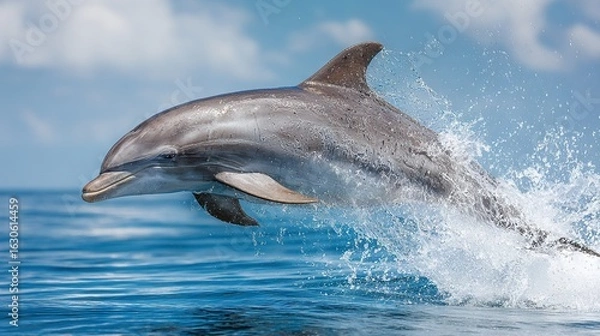 Fototapeta   Dolphin leaping from water with open mouth and head above surface