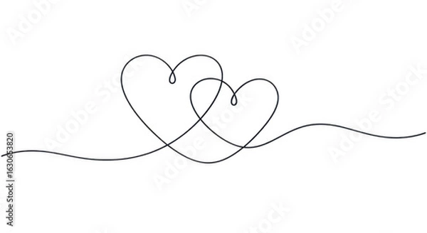Fototapeta Continuous line drawing of two hearts isolated on transparent background