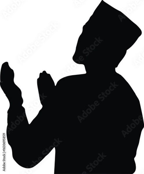 Fototapeta Silhouette of Man Making Dua – Islamic Prayer Vector Illustration, 
A vector silhouette illustration of a man making dua (supplication) in an Islamic posture. Suitable for religious content, Islamic