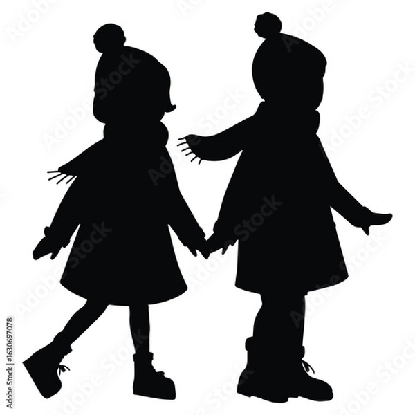 Fototapeta Kids Silhouette Vector – Children Playing, Walking, Jumping, Running Art & Illustration