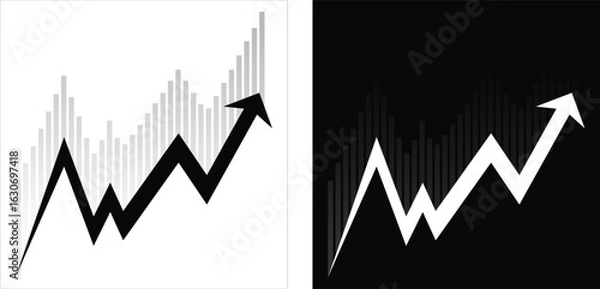 Fototapeta Business Graph Icon – Silhouette of Sales Chart with Upward Trend, Art & Illustration