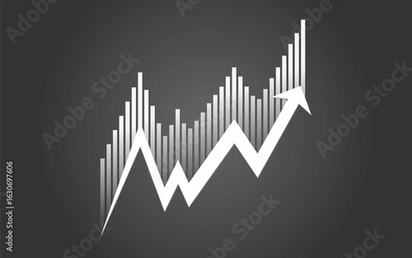 Fototapeta Business Graph Icon – Silhouette of Sales Chart with Upward Trend, Art & Illustration