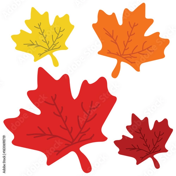 Fototapeta Autumn Maple Leaves Set – Colorful Fall Foliage Vector Illustration, 
A beautiful set of colorful maple leaves in autumn shades. Ideal for seasonal decorations, greeting cards, scrapbooking,