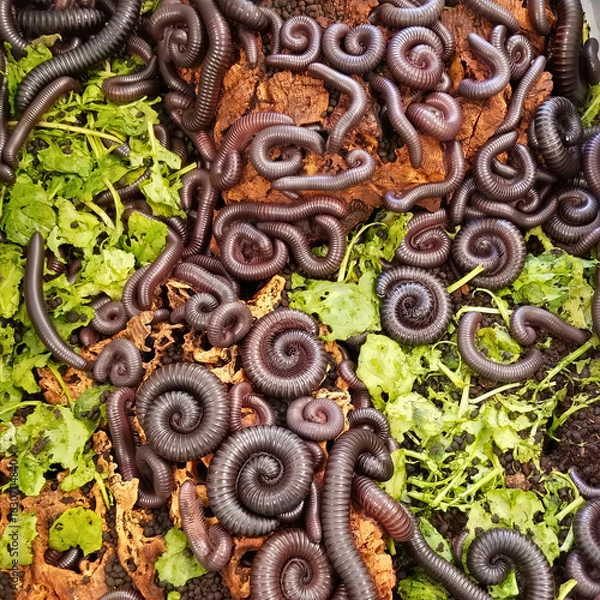 Obraz Mass of Millipedes on Mossy Forest Floor