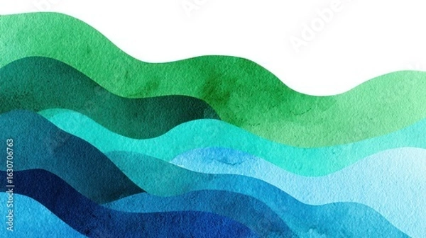 Obraz Abstract watercolor landscape of rolling hills in shades of green and blue