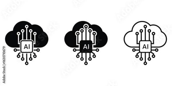 Obraz Cloud Computing AI: Three Style Variations Black, Filled, and Outline Icons Vector.