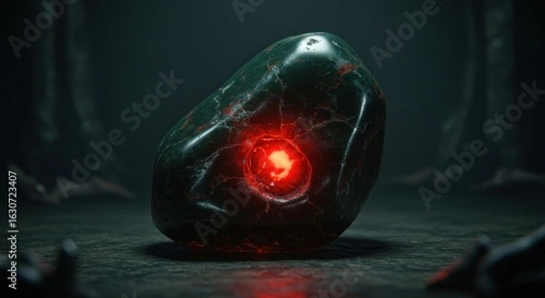 Obraz Glowing stone in dark forest