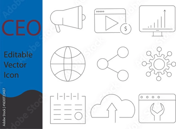 Obraz CEO & Business Strategy Editable Vector Icon Set