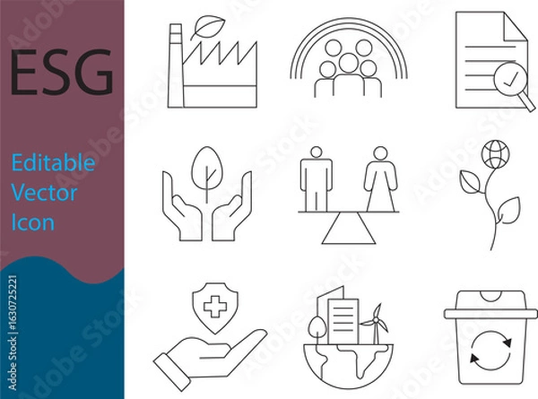 Obraz Editable Vector Line Set for Environmental, Social & Governance Themes