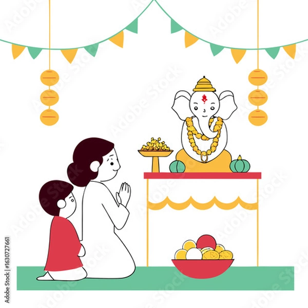 Obraz Ganesh Chaturthi, also known as Vinayaka Chaturthi or Vinayaka Chavithi or Vinayagar Chaturthi, is a Hindu festival celebrating the birthday of Hindu deity Ganesh. The festival is marked with the inst