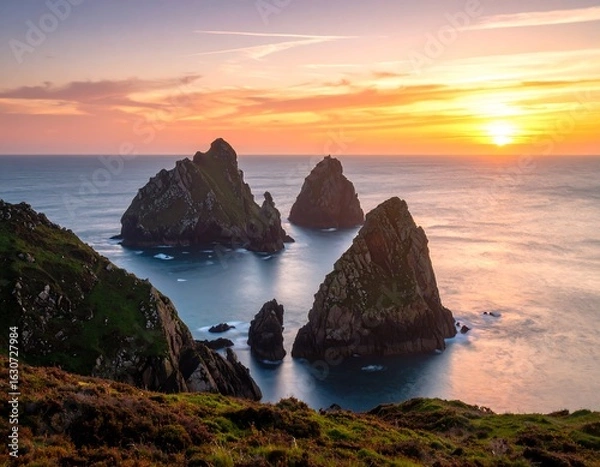 Obraz Dramatic sunset over rocky islets