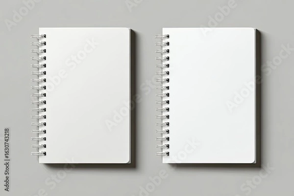 Obraz Two blank spiral-bound notebooks side-by-side on a gray surface