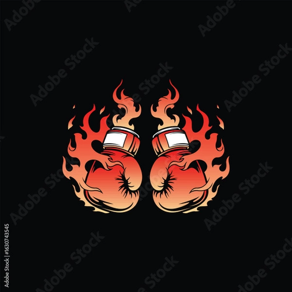 Obraz Gloves Boxing Burning Fire Simple Design Template Logo
