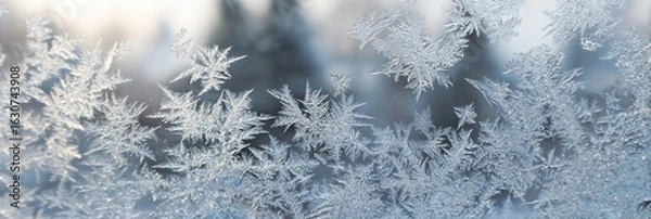 Fototapeta Beautiful Frost Patterns Adorn a Window During a Cold Winter Morning in a Serene Landscape