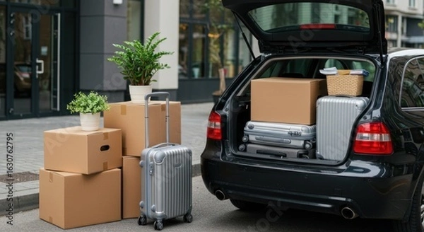 Obraz Moving day. Packed car