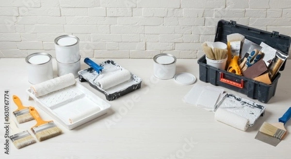 Obraz Paint supplies on a table