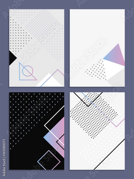 Fototapeta Posters with abstract forms, geometric style 80's, memphis. Retro-art for covers, banners, flyers and posters.
