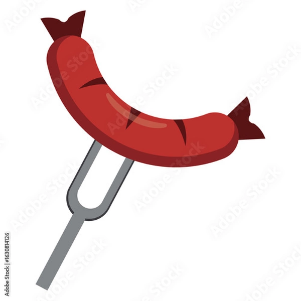 Obraz Grilled sausage forked. Vector