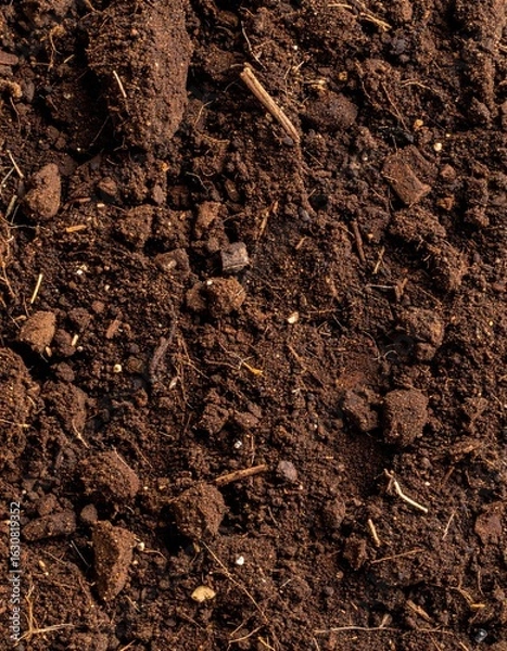 Obraz Rich Dark Brown Soil Background Full Frame Texture for Agriculture and Gardening