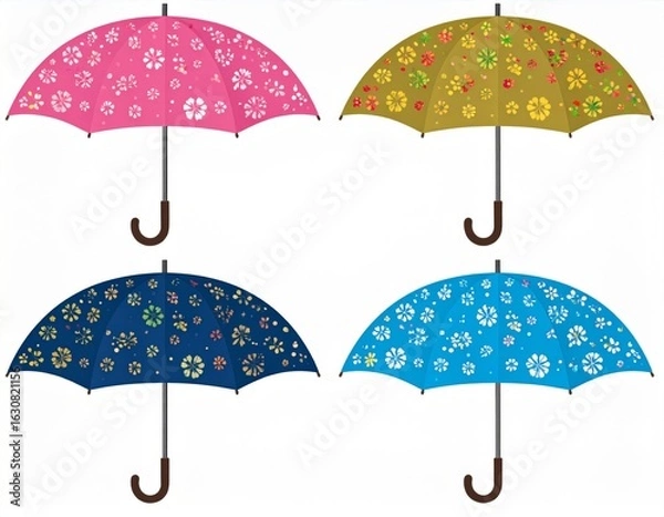 Obraz Collection of Colorful Floral Umbrellas in Pink Yellow Navy Blue Aqua on White Backdrop