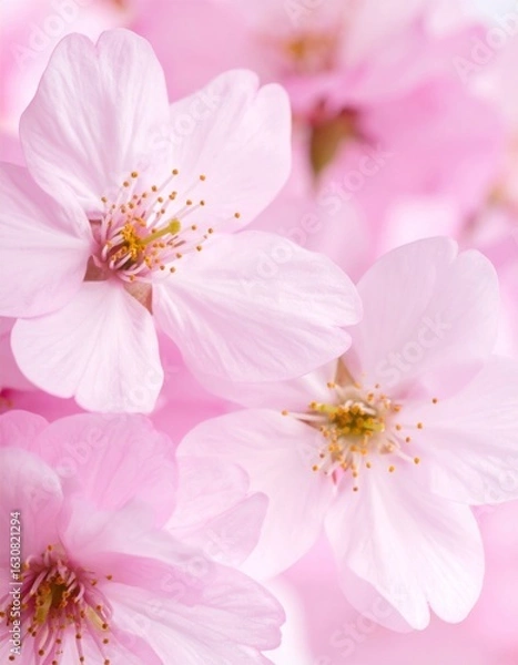 Obraz Close Up of Delicate Pink Cherry Blossoms Blooming in Soft Light with a Pink Background