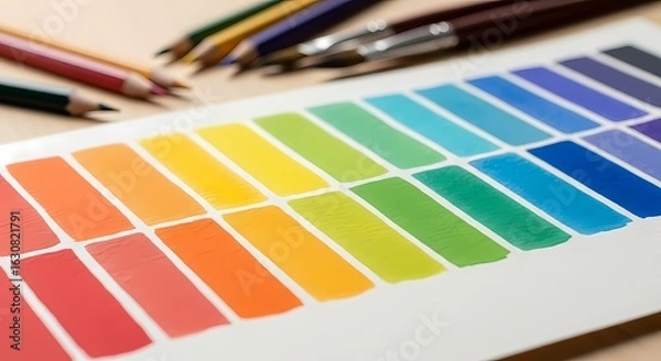 Fototapeta Color palette with pencils and paint swatches design