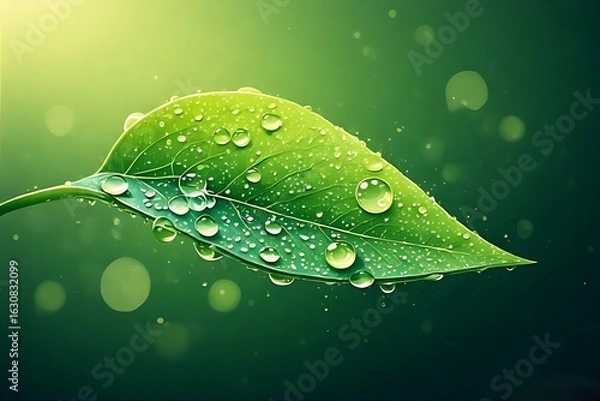 Fototapeta Macro Dewdrop on Vibrant Green Leaf