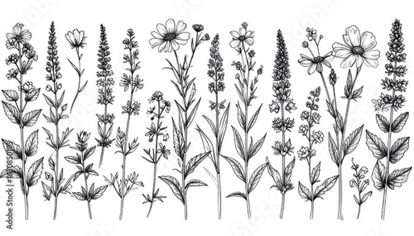 Fototapeta Botanical line art collection