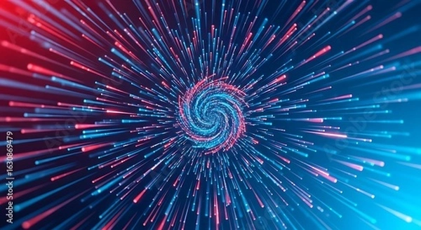 Fototapeta Celestial Swirls: A vibrant abstract representation, capturing the dynamic convergence of red and blue light streams into a central vortex. Illustrating energy and movement. 