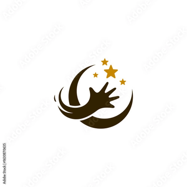 Fototapeta crescent moon and star logo with orbiting hands in flat design style