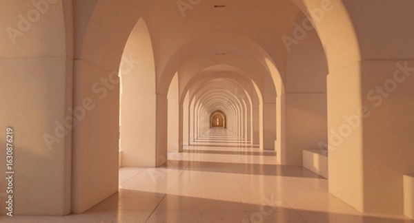 Fototapeta Serene Archway Corridor in Soft Beige Hues