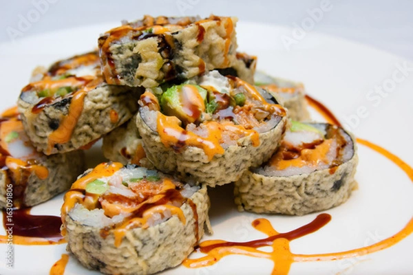 Obraz fried sushi roll close up
