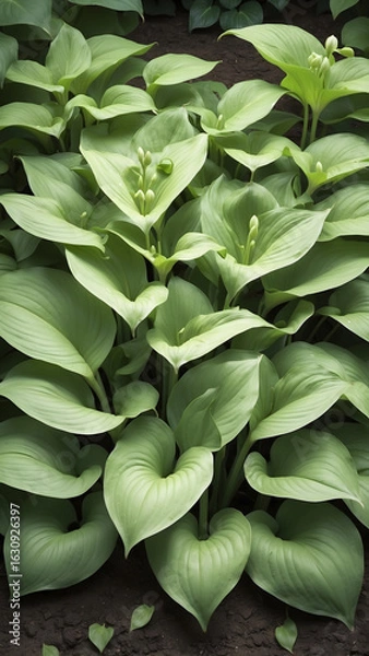 Fototapeta Lush Green Hosta Plant with Emerging Flower Buds.