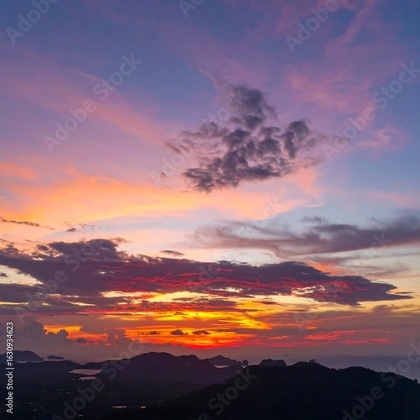 Fototapeta Dramatic sunset over mountains