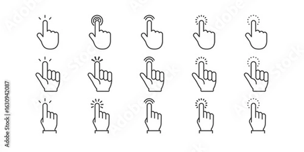 Obraz タップジェスチャーの指アイコンセット（線画・シンプル）| ベクター素材 編集可能 SVG
