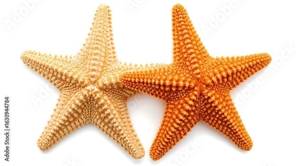 Fototapeta Close-Up of Two Starfish with Different Colors on White Background