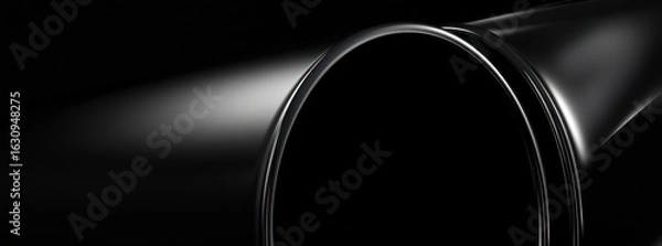 Fototapeta Abstract Curved Black Shape Illuminated By Spotlight Against Dark Background