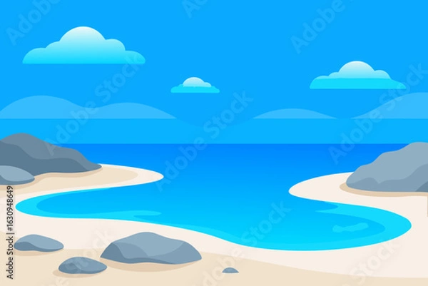 Fototapeta Stylized beach and ocean landscape with clouds