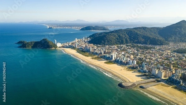 Obraz Panoramic aerial view of Matinhos and Caiobá, Paraná coast, on a clear summer day.